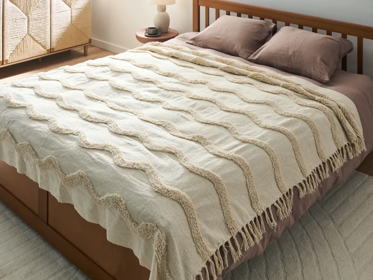 Coperta KHARI Cotone 200 x 200 cm Beige chiaro