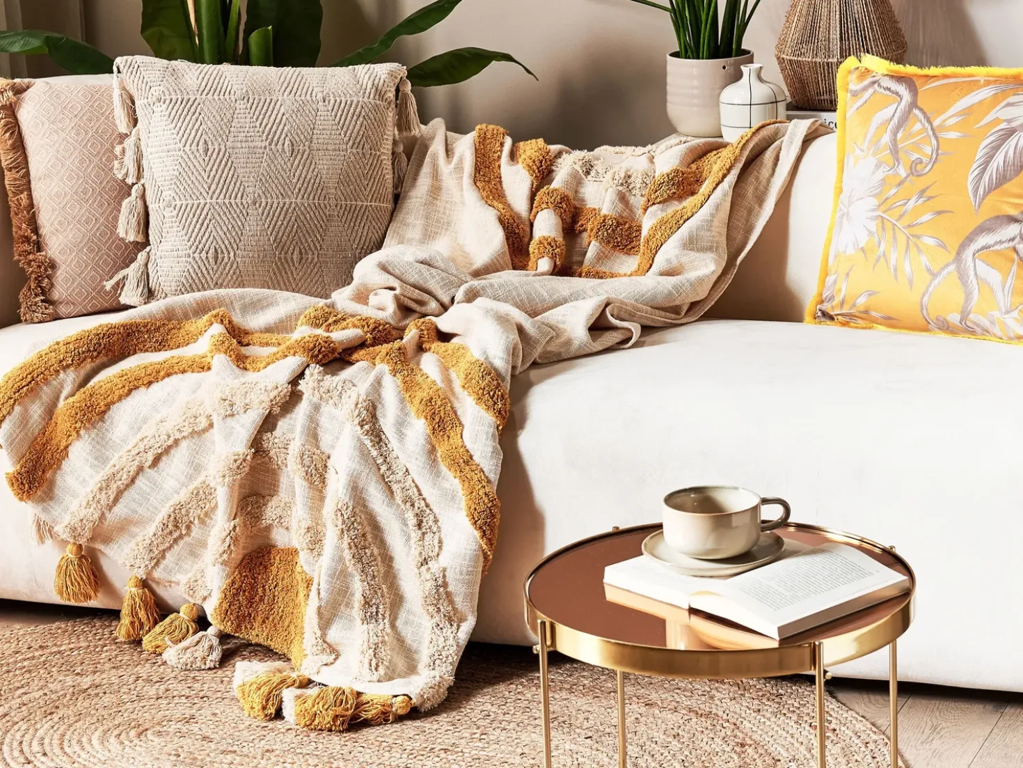 Coperta MATHURA Cotone 130 x 180 cm Beige
