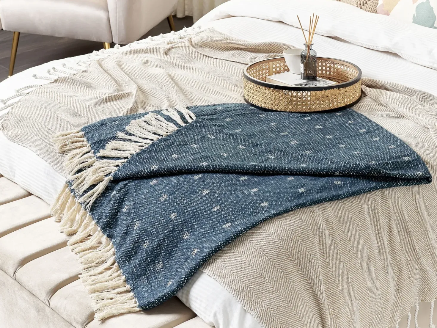 Coperta TAARI Cotone 130 x 170 cm Foglia di tè