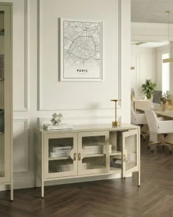 Credenza a 3 ante GLEORA Metallo Beige chiaro