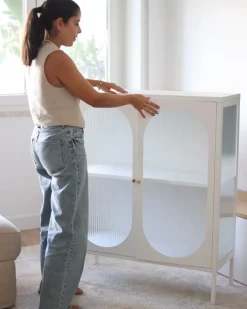 Credenza espositiva in vetro SARRE Metallo 90 cm Bianco