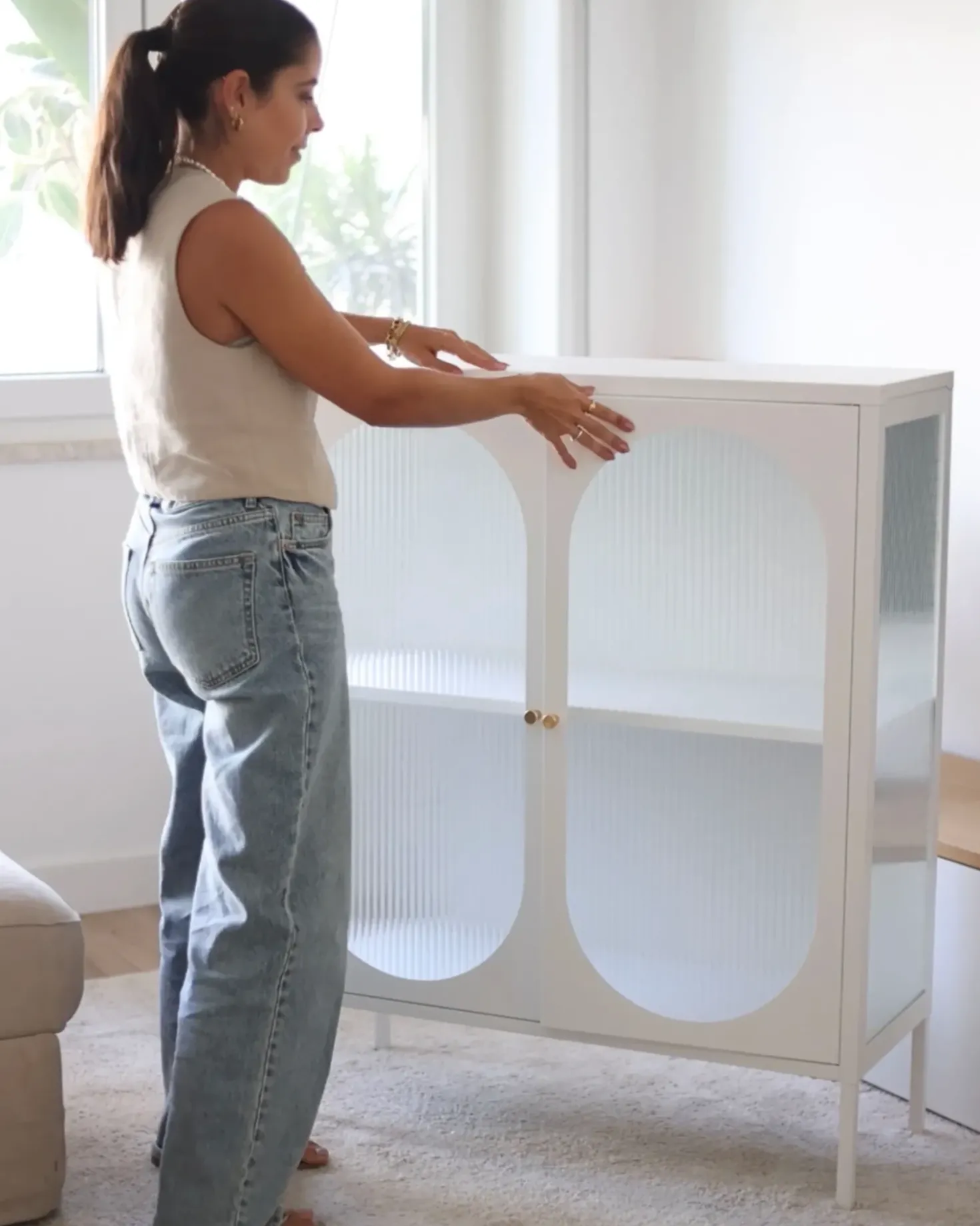 Credenza espositiva in vetro SARRE Metallo 90 cm Bianco