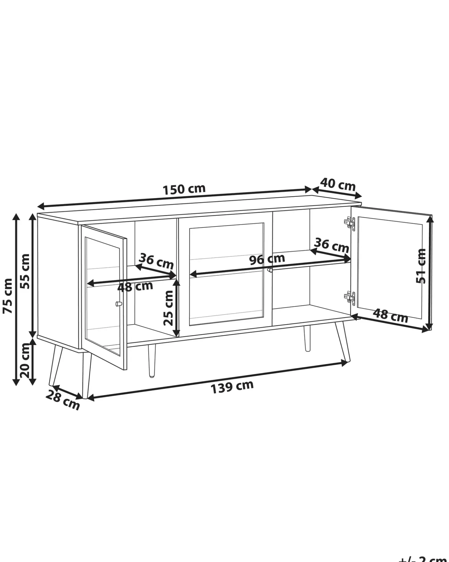Credenza espositiva in vetro ALBANY 150 cm Marrone chiaro