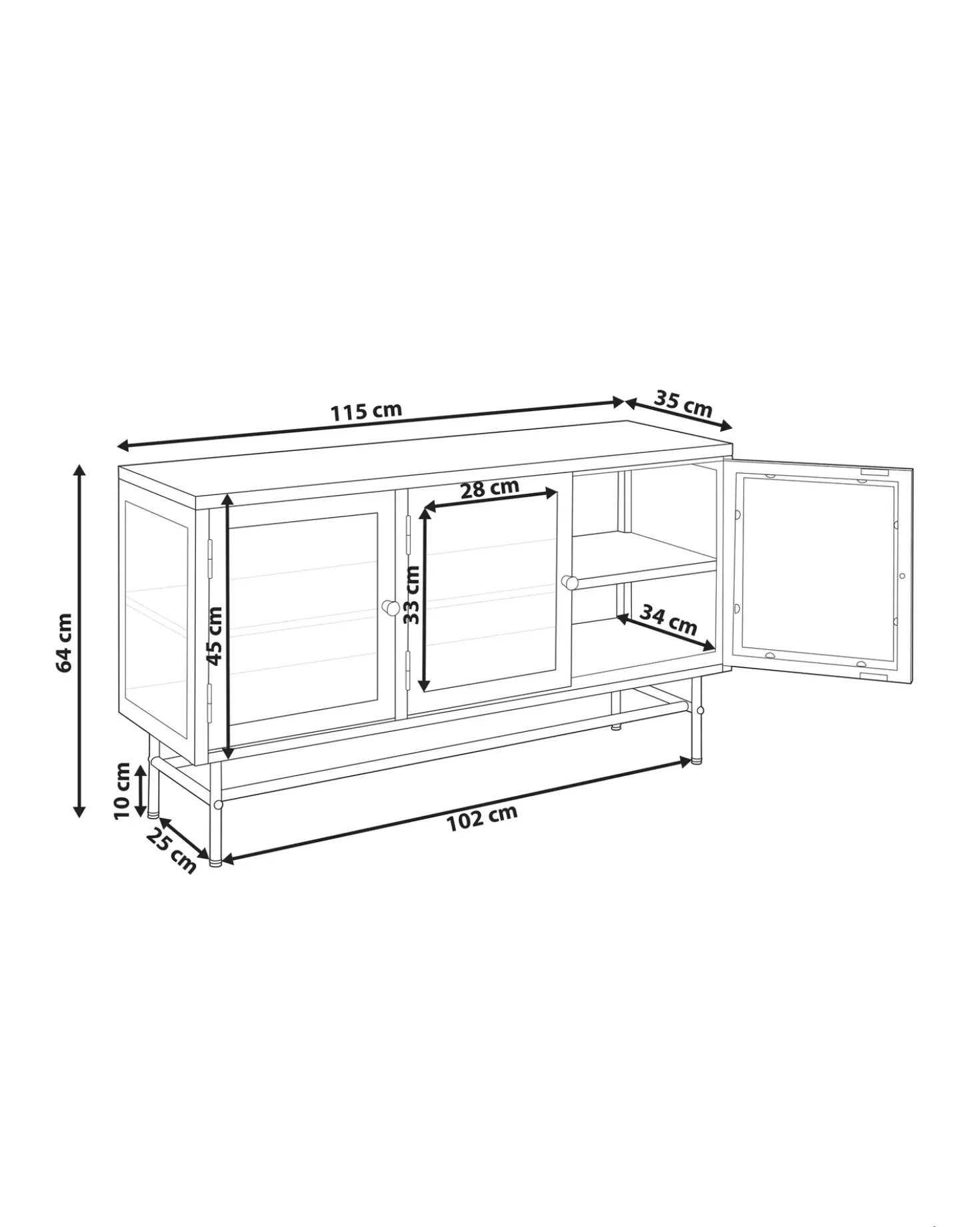Credenza espositiva in vetro DEVON Metallo 115 cm Nero