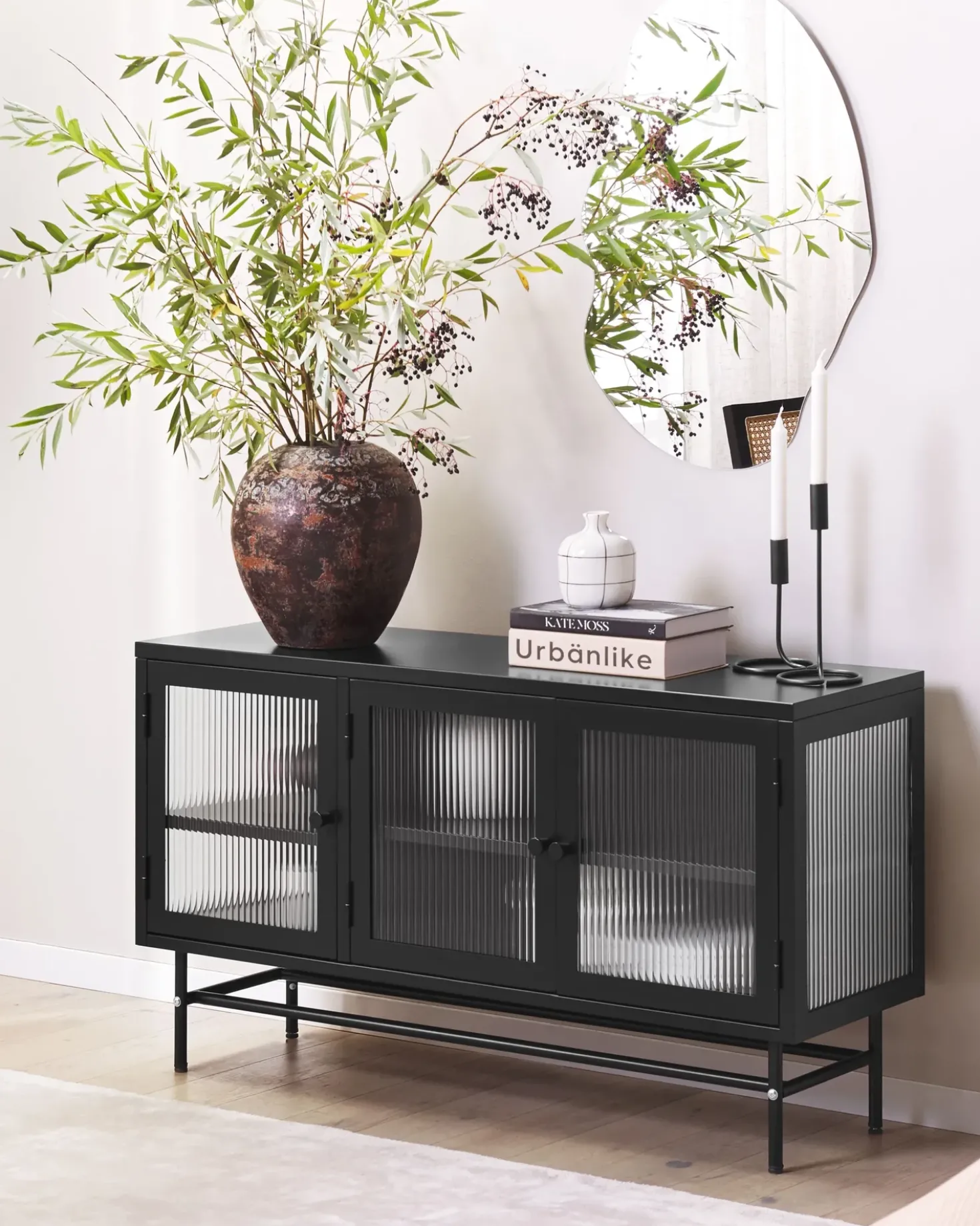 Credenza espositiva in vetro DEVON Metallo 115 cm Nero