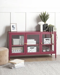 Credenza espositiva in vetro NEWPORT Metallo 115 cm Rosso scuro