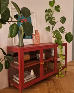 Credenza espositiva in vetro NEWPORT Metallo 115 cm Rosso scuro