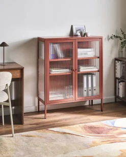 Credenza espositiva in vetro LERRYN Metallo 90 cm Marrone dorato