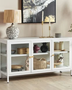 Credenza espositiva in vetro LED NEWPORT Metallo 115 cm Bianco