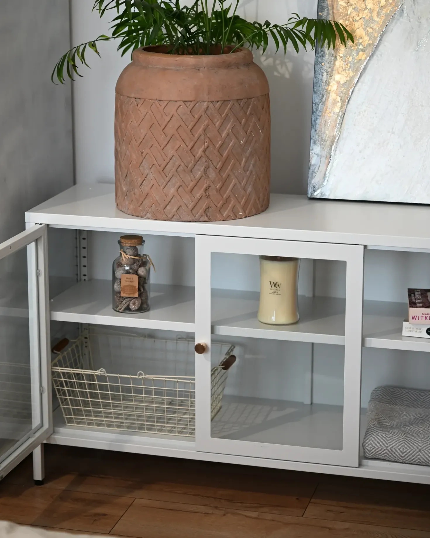 Credenza espositiva in vetro NEWPORT Metallo 115 cm Bianco