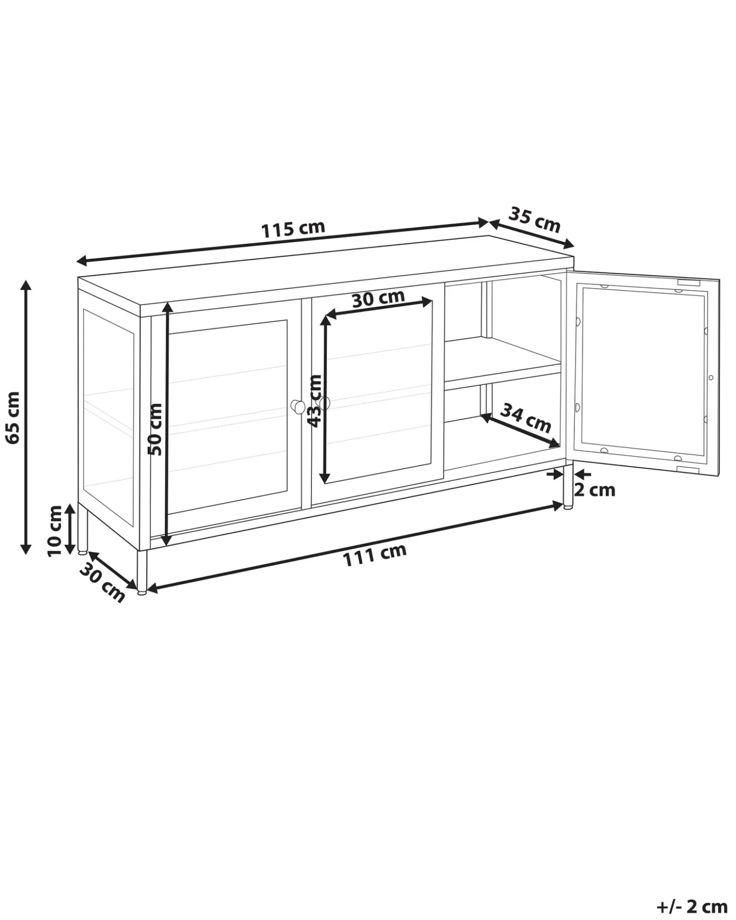 Credenza espositiva in vetro NEWPORT Metallo 115 cm Bianco