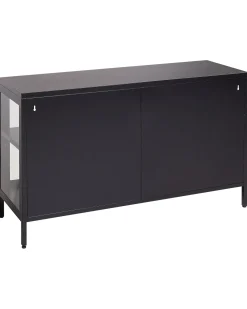 Credenza in vetro con illuminazione a LED NEWPORT Metallo 115 cm Nero