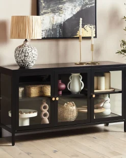 Credenza in vetro con illuminazione a LED NEWPORT Metallo 115 cm Nero