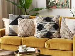 Cuscino decorativo BHUSAWAL Cotone 50 x 50 cm Nero Trama geometrica