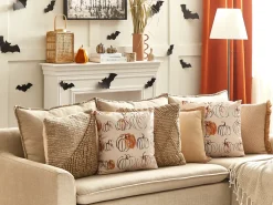 Cuscino decorativo CUCURBITA Velluto 45 x 45 cm Beige Trama di piante