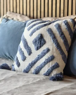 Cuscino decorativo JACARANDA Cotone 45 x 45 cm Blu Trama geometrica