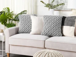 Cuscino decorativo KIZKALESI Cotone 45 x 40 cm Grigio Trama geometrica