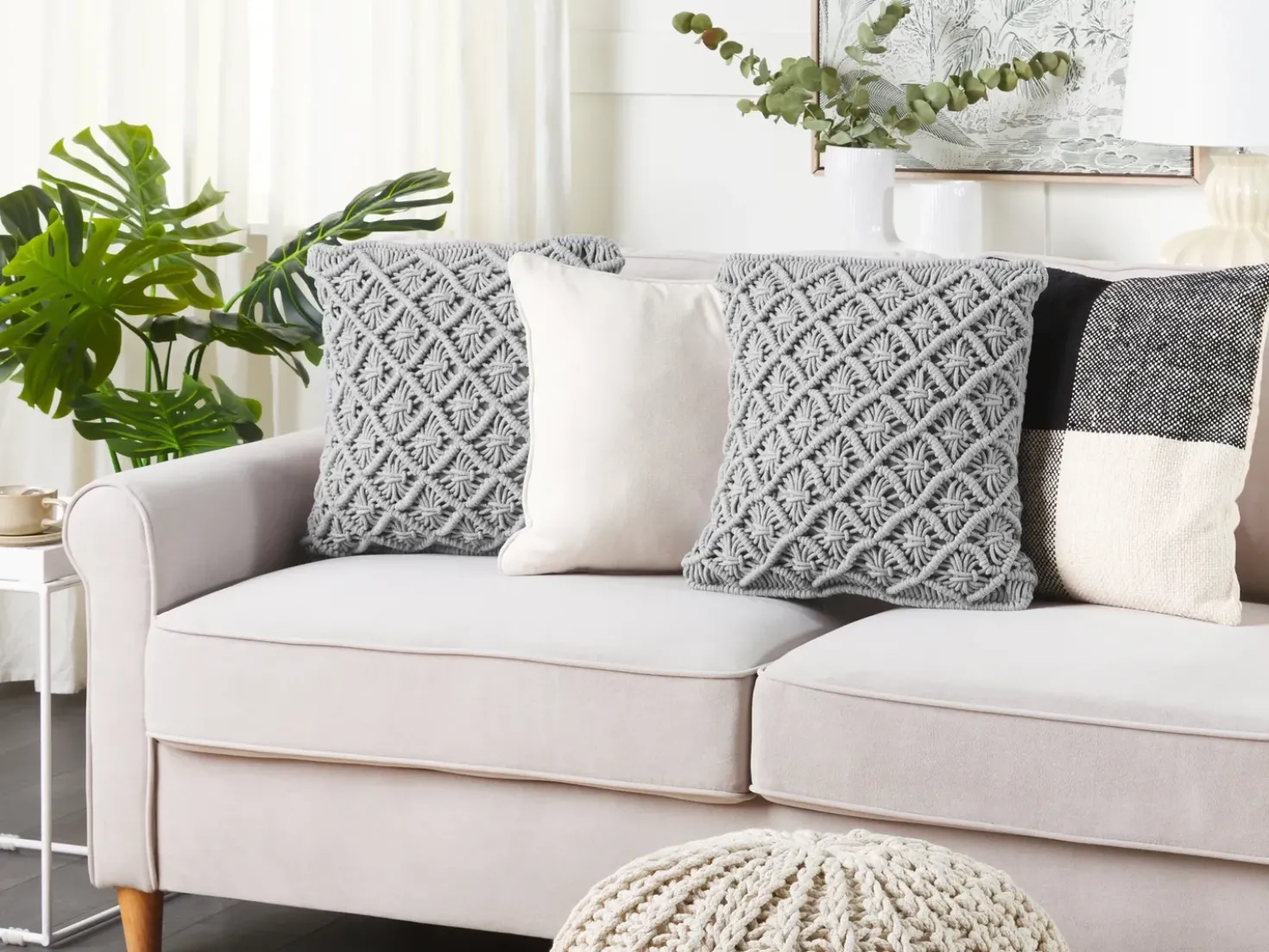 Cuscino decorativo KIZKALESI Cotone 45 x 40 cm Grigio Trama geometrica