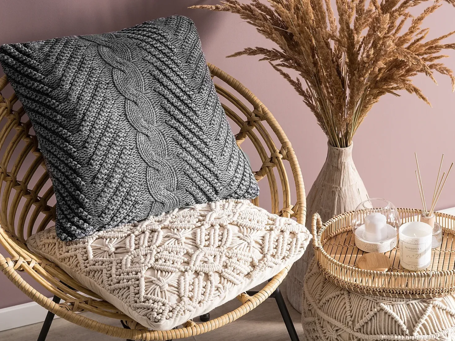 Cuscino decorativo KONNI Cotone 45 x 45 cm Grigio Trama Chevron