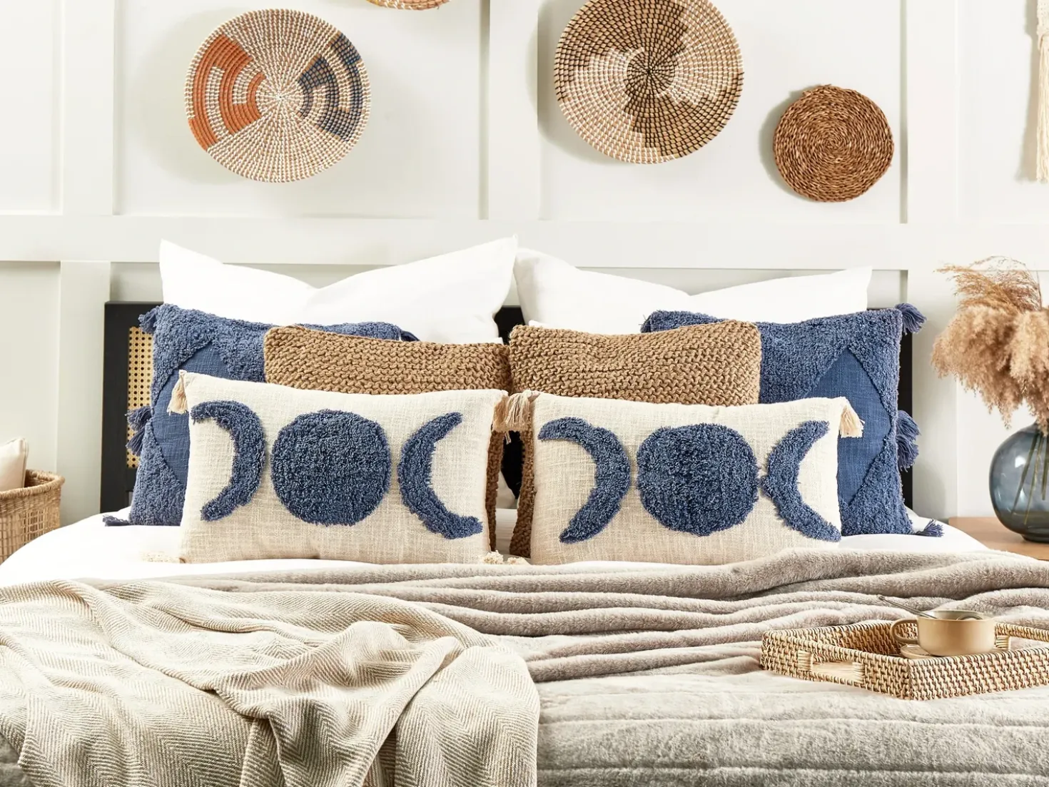 Cuscino decorativo LUPINUS Cotone 55 x 35 cm Beige chiaro Trama geometrica
