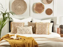 Cuscino decorativo LYCROIS Cotone 45 x 45 cm Giallo Trama floreale