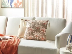 Cuscino decorativo MELOBESIA Cotone 45 x 45 cm Beige Trama di piante
