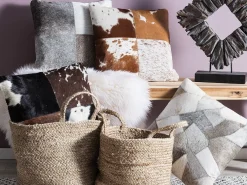 Cuscino decorativo NELLAD Pelle naturale 45 x 45 cm Grigio Patchwork