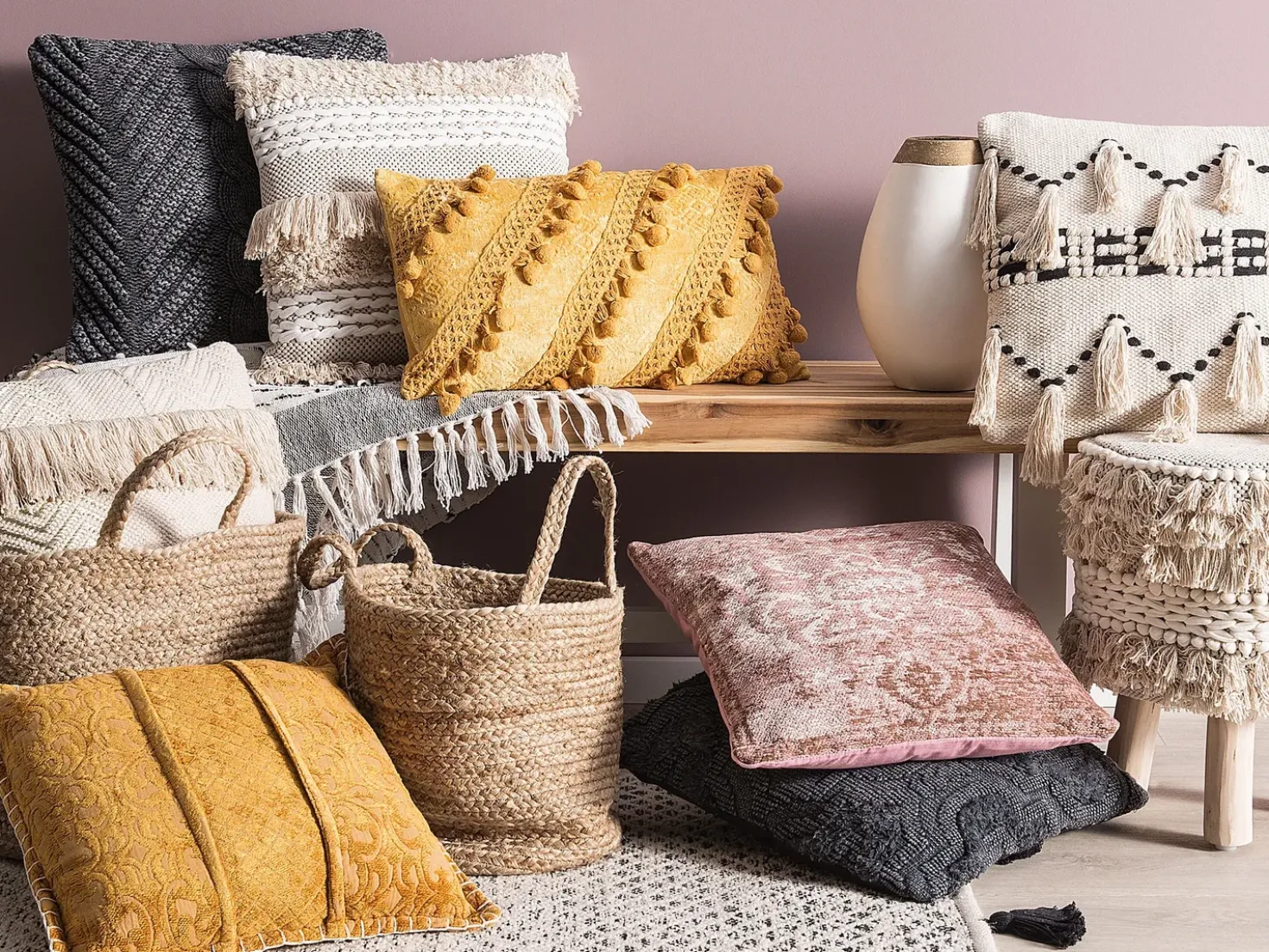 Cuscino decorativo PAIKA Cotone 45 x 45 cm Grigio scuro Trama Ikat