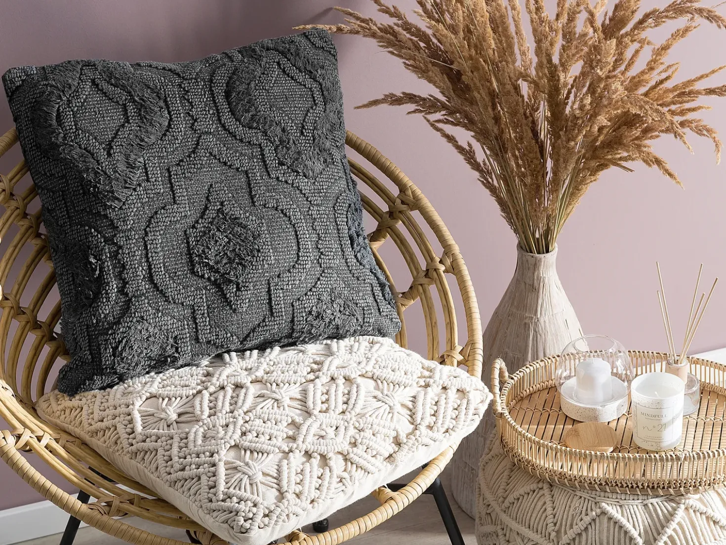Cuscino decorativo PAIKA Cotone 45 x 45 cm Grigio scuro Trama Ikat