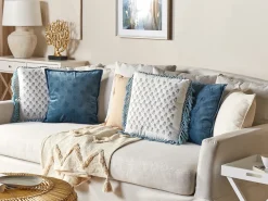 Cuscino decorativo PALLIDA Cotone 45 x 45 cm Blu Trama floreale
