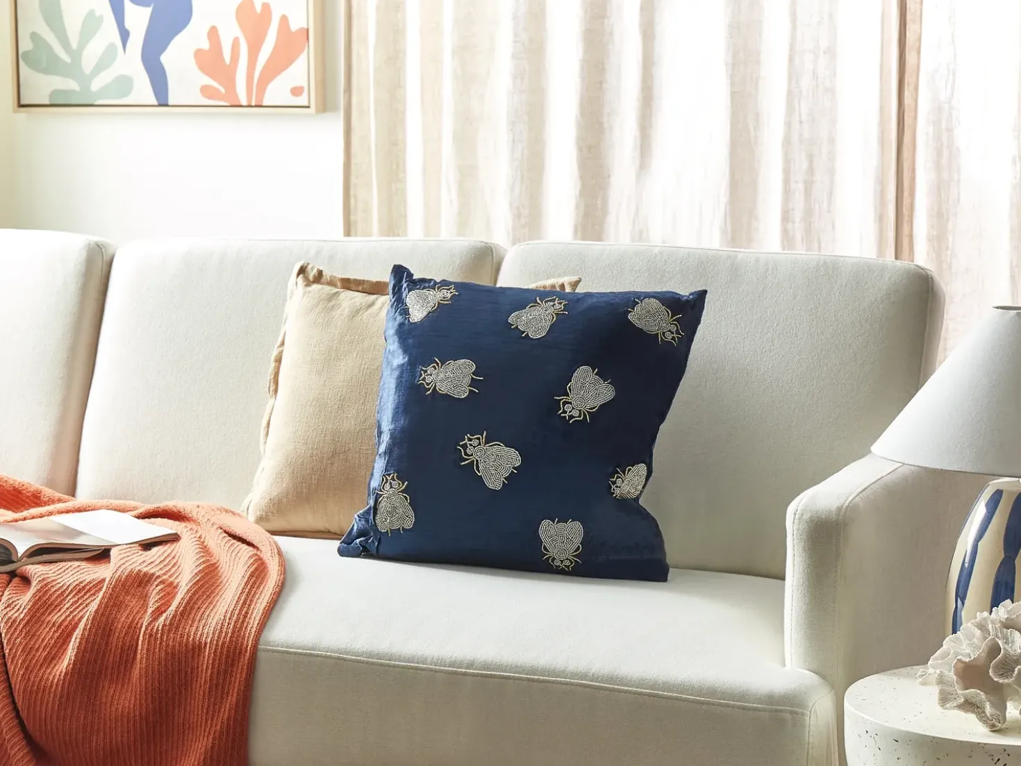 Cuscino decorativo PENTAS Velluto 45 x 45 cm Blu marino Trama animale