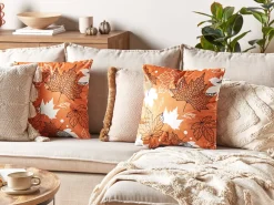 Cuscino decorativo POINSETTIA Velluto 45 x 45 cm Arancione Trama di piante