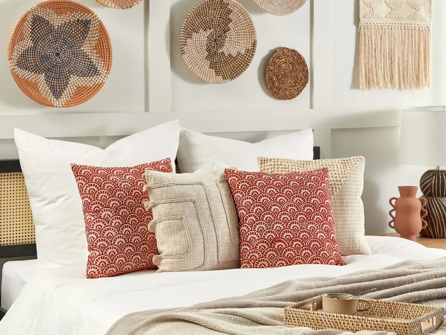 Cuscino decorativo RHUS Cotone 45 x 45 cm Rosso Trama geometrica