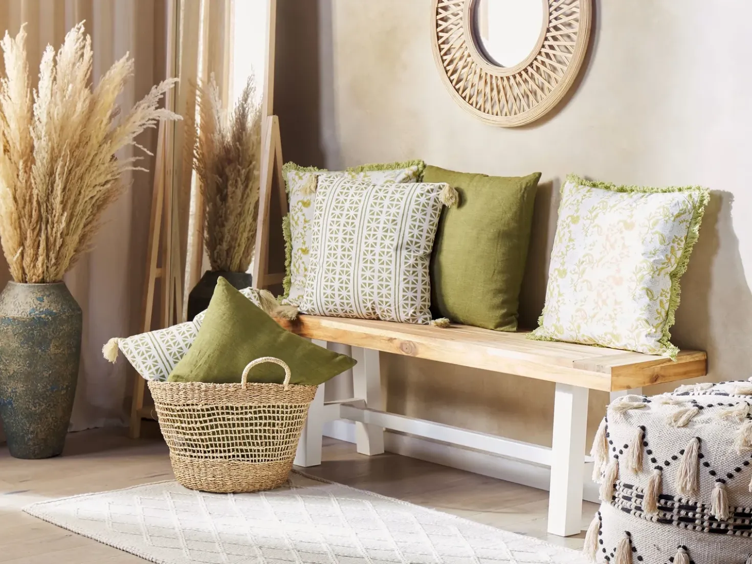 Cuscino decorativo SYRINGA Cotone 45 x 45 cm Verde Trama geometrica
