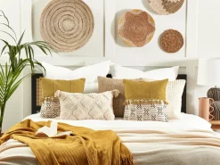 Cuscino decorativo WOODI Cotone 45 x 45 cm Giallo Trama geometrica