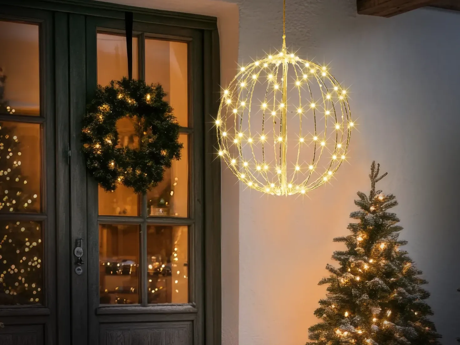 Decorazione da appendere all'aperto LED HOSFOS Palla di Natale 42 cm Argento