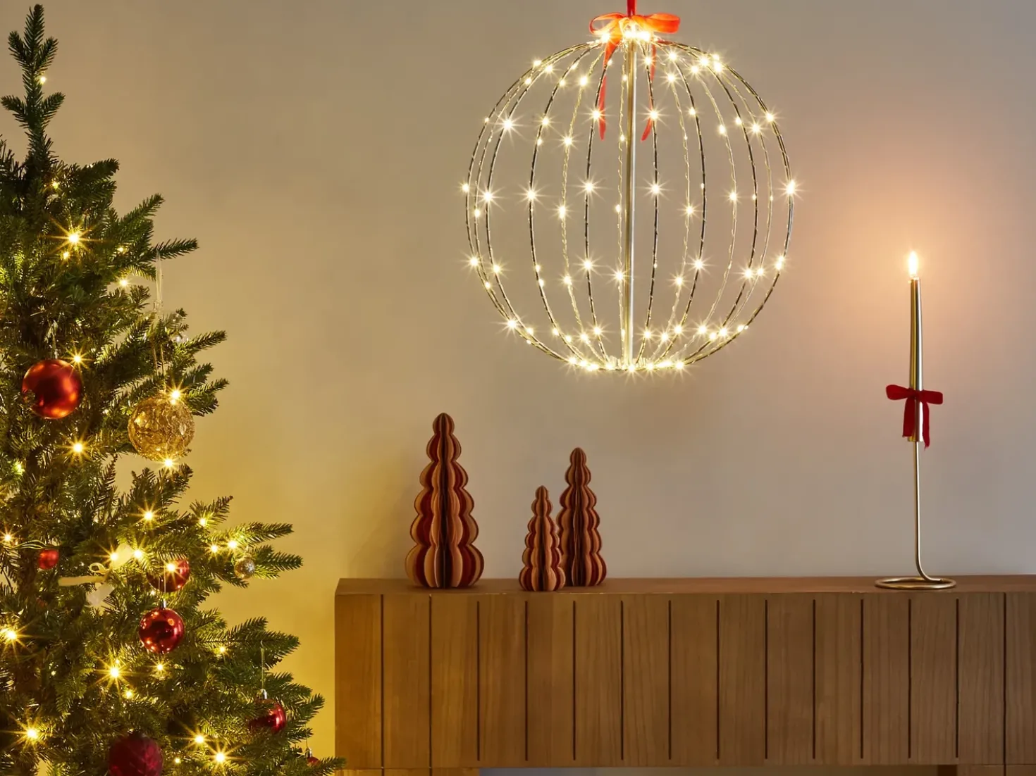 Decorazione da appendere all'aperto LED HOSFOS Palla di Natale 42 cm Argento