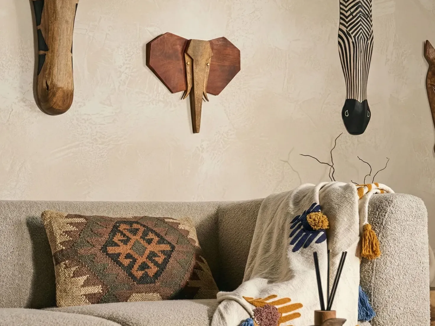 Decorazione da parete Elefante GAROUA Legno di mango 37 cm Marrone