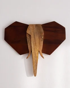 Decorazione da parete Elefante GAROUA Legno di mango 37 cm Marrone