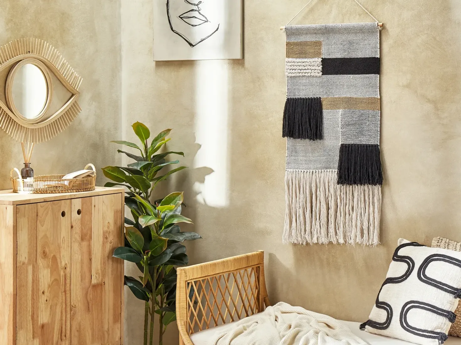Decorazione da parete in tessuto HANGU Cotone 114 cm Beige
