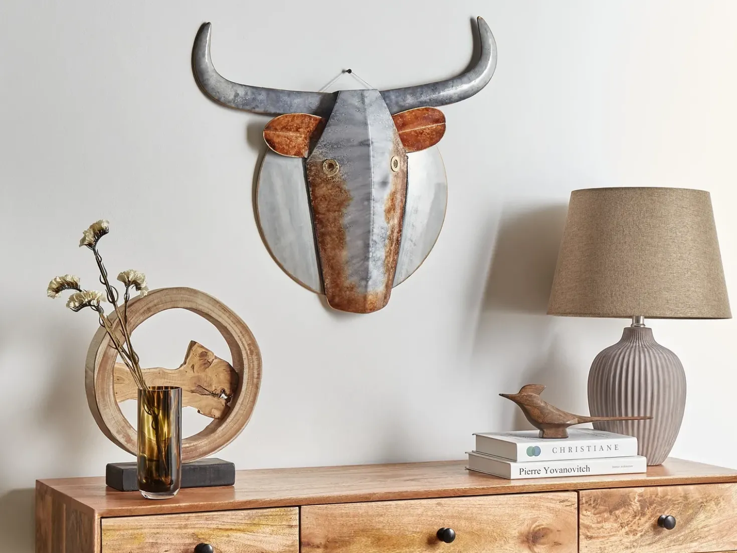 Decorazione da parete Toro ERBIUM Metallo 41 cm Grigio