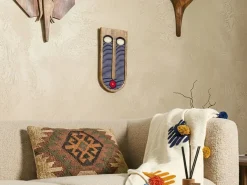 Decorazione da parete Volto JIMETA Legno di mango 40 cm Blu