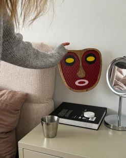 Decorazione da parete Volto KATSINA Legno di mango 22 cm Rosso