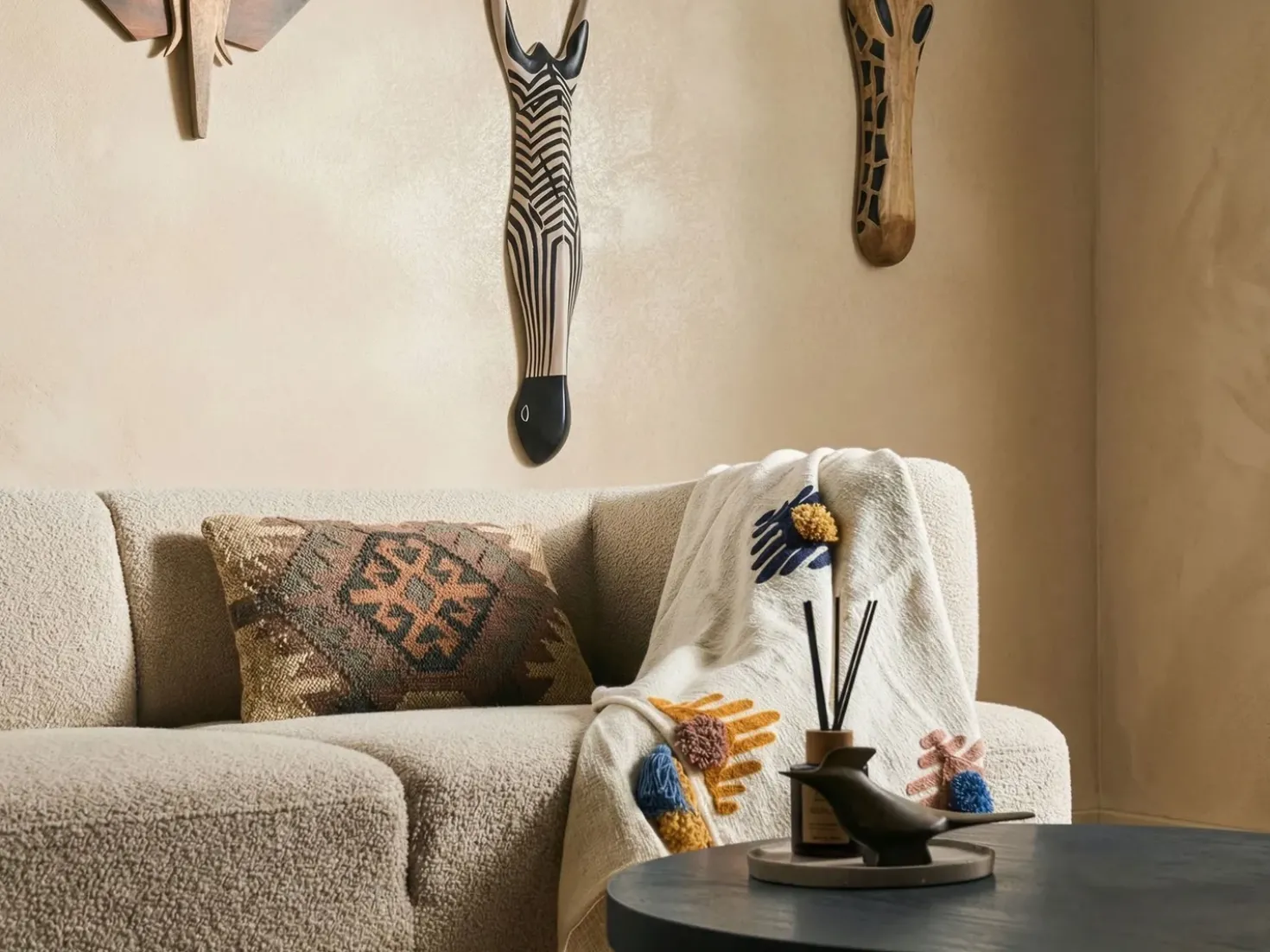 Decorazione da parete Zebra GBOKO Legno di mango 80 cm Nero/Bianco