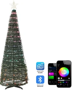 Decorazione natalizia a pavimento Smart LED con App SAARLOQ Albero di Natale 188 cm Verde