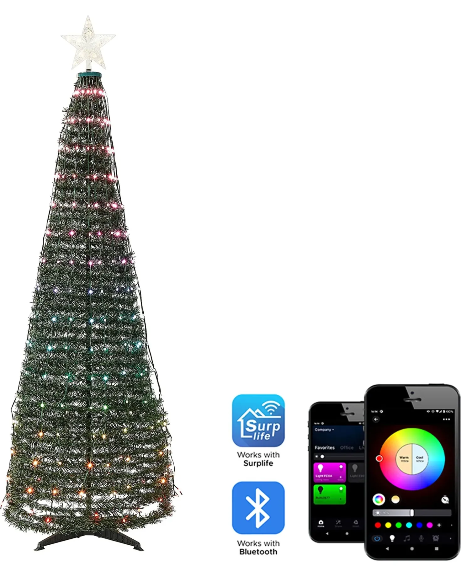 Decorazione natalizia a pavimento Smart LED con App SAARLOQ Albero di Natale 160 cm Verde
