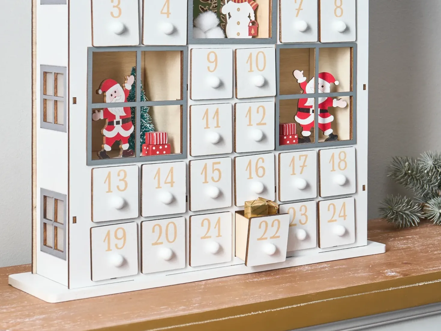 Decorazione natalizia LED FEMUND Calendario dell'Avvento 40 cm Bianco