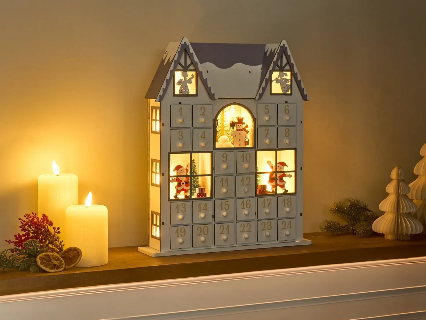 Decorazione natalizia LED FEMUND Calendario dell'Avvento 40 cm Bianco
