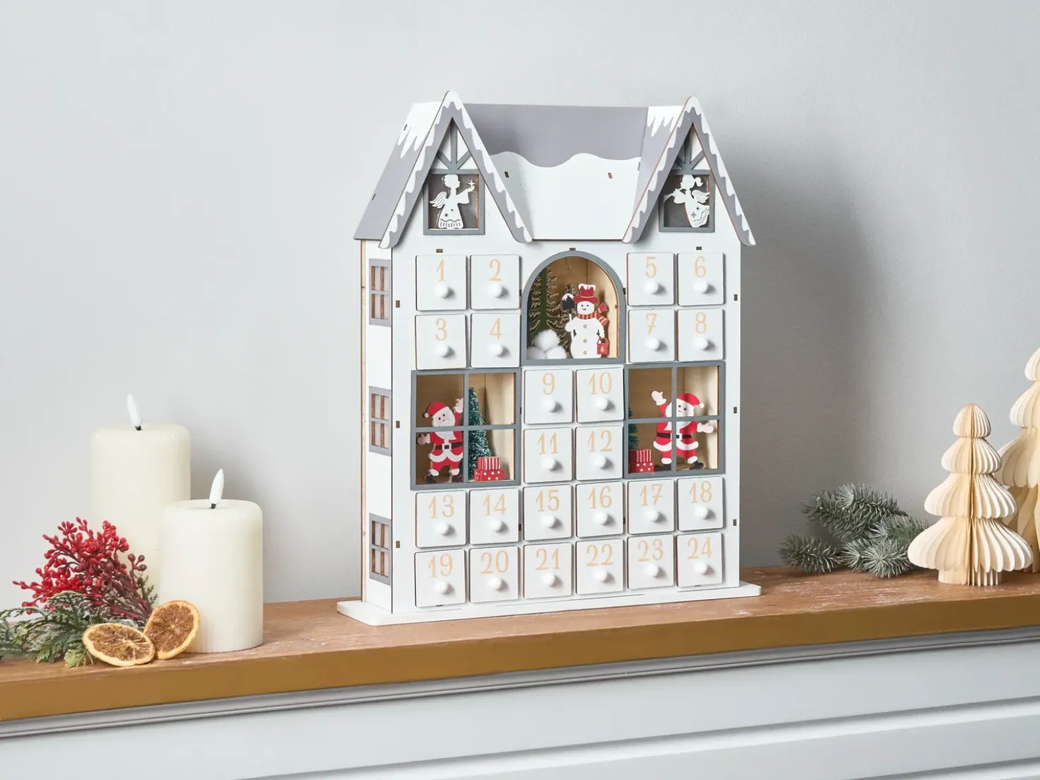 Decorazione natalizia LED FEMUND Calendario dell'Avvento 40 cm Bianco
