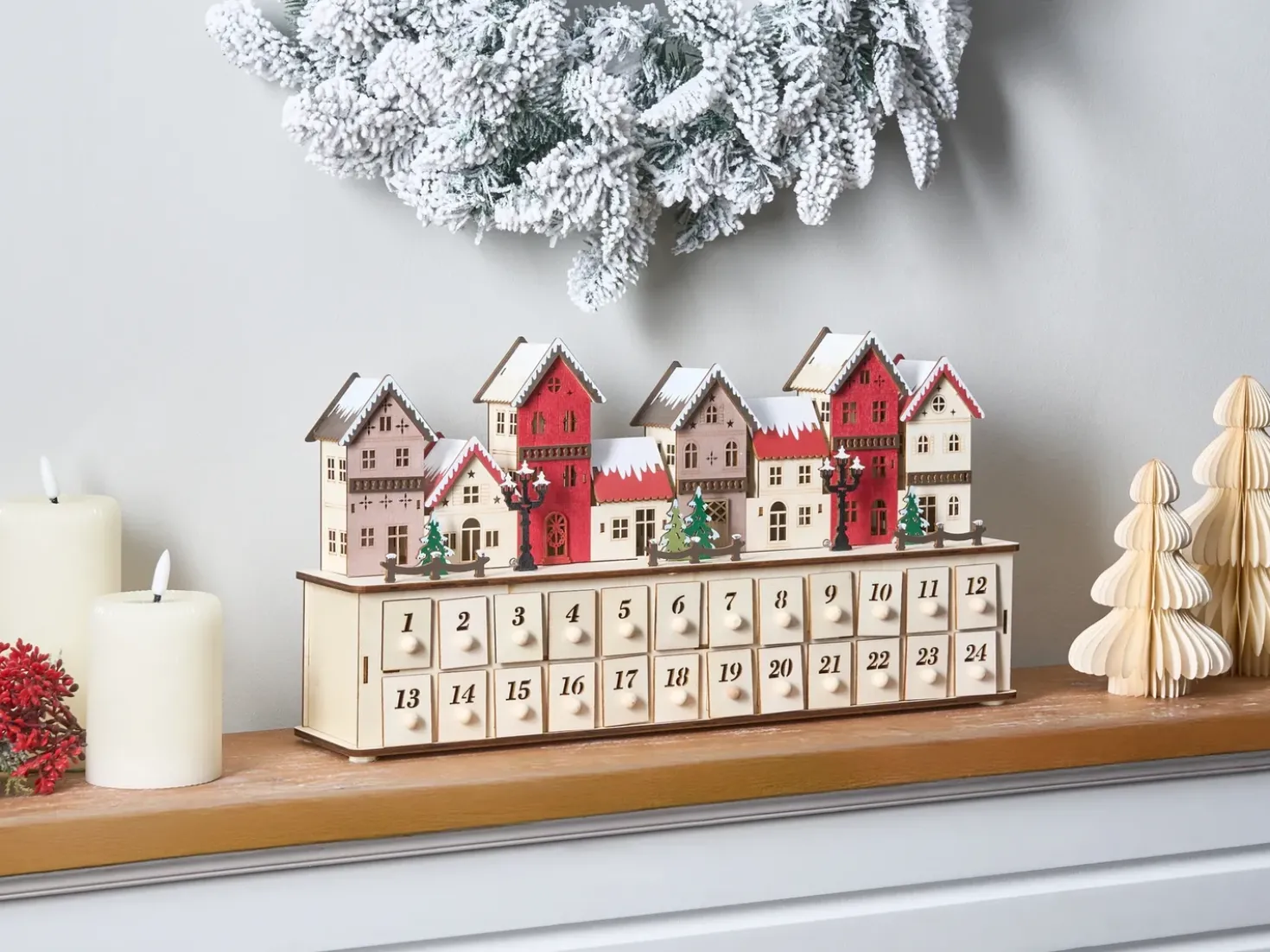 Decorazione natalizia LED VISTERFLO Calendario dell'Avvento 24 cm Marrone chiaro